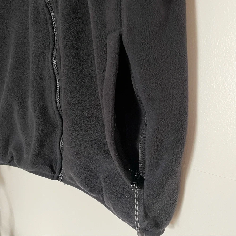 Lands' End Men’s Black Fleece Vest Stand-Up Collar Nylon Chest Pocket Size M